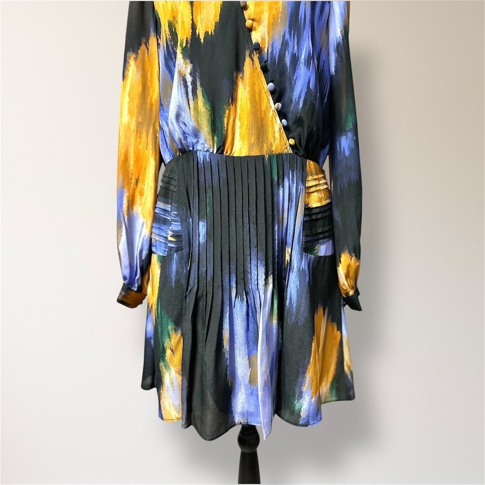 Marie Oliver Vera Silk Mini Dress Blue Floral Pleated Homecoming Wedding Guest - Picture 7 of 15